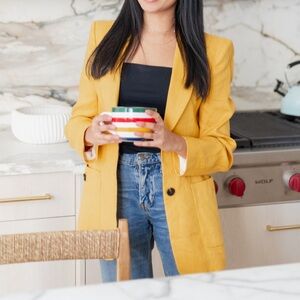 Zara 100% Linen Mustard Yellow Blazer, Like New